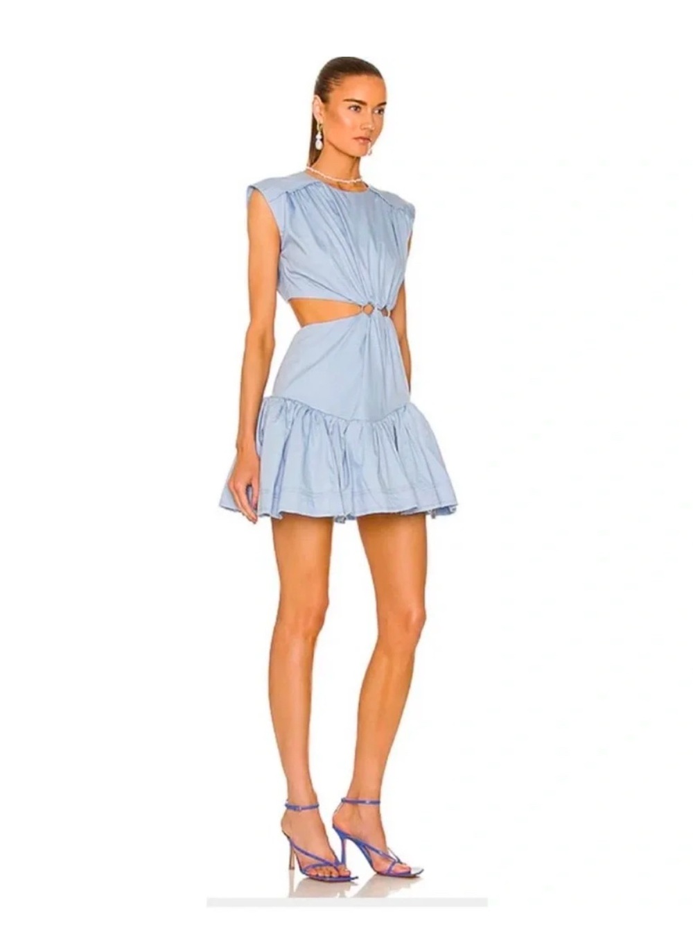 Aje Powder Blue Ring-Front Cutout Mini Dress